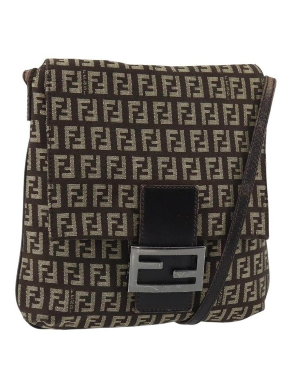 Authentic FENDI Zucchino Canvas Mamma Baguette Shoulder Bag Brown Silver - Picture 1 of 16